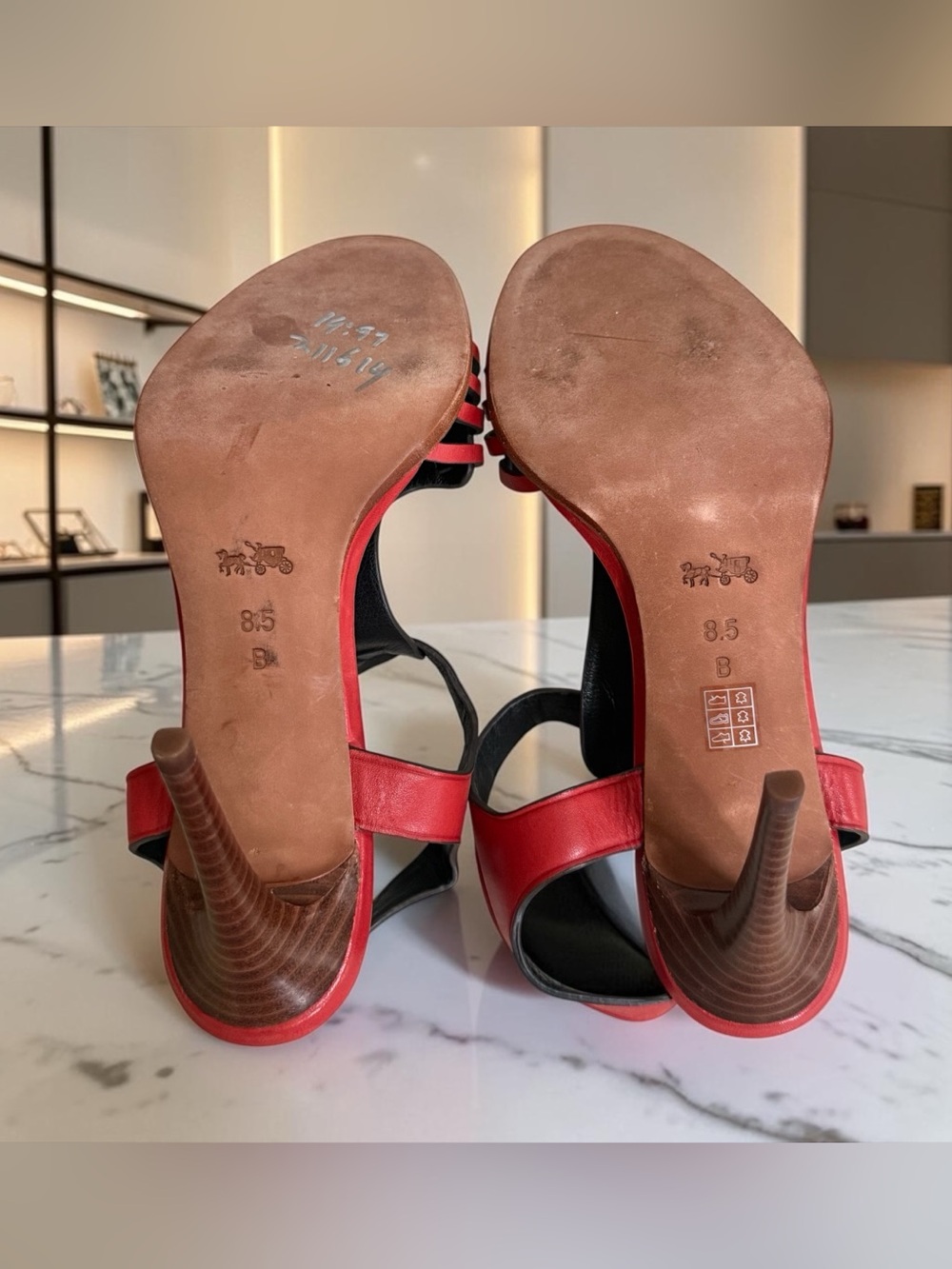 Coach Izzy Red Leather T-Strap Heeled Stiletto Sandals! Size 8.5 - Picture 8 of 12